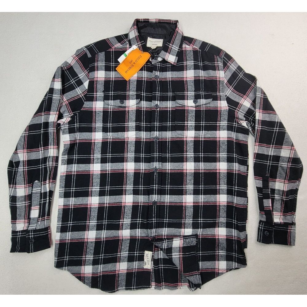 New Field Stream Flannel Shirt Mens L Button Up‎ Plaid Long Sleeve Red Black